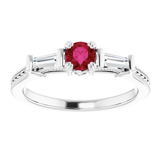 Bague Rubis Diamant 3 Pierres Style Vintage Bijoux Millgrain 2 Carats - HarryChadEnt.FR