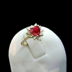 Bague Rubis Et Diamants Taille Coeur 2.25 Carats Or Jaune 14K