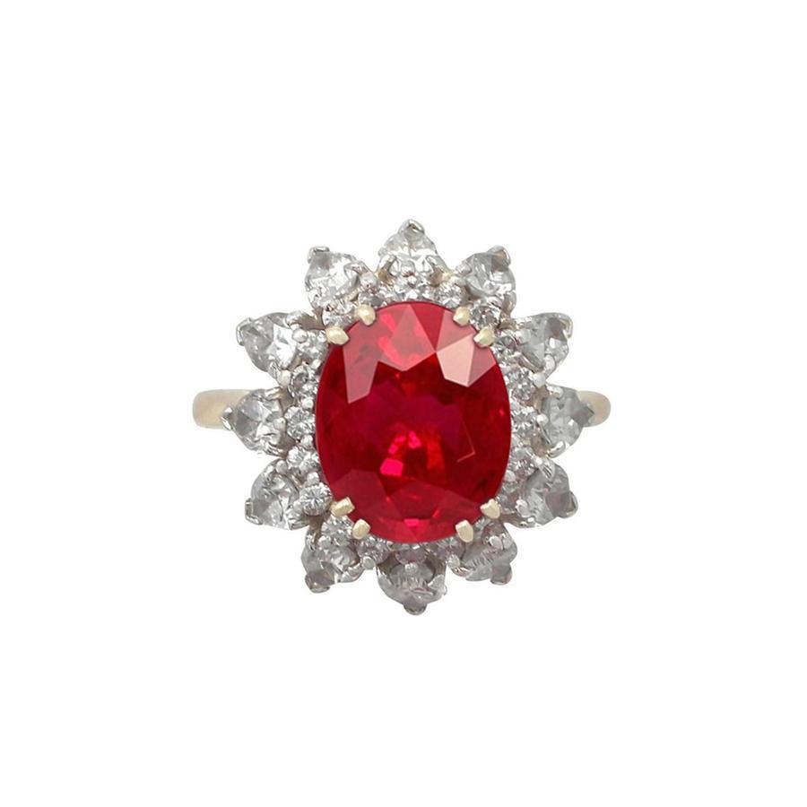 Bague Rubis Et Diamants Taille Ronde De 4.50 Ct Sertie De Griffes Or Jaune 14K - HarryChadEnt.FR