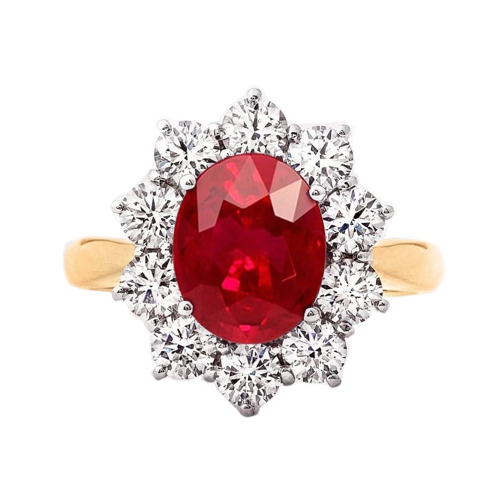 Bague Rubis Naturel Taille Ronde 5 Ct Avec Diamants Or 14K - HarryChadEnt.FR