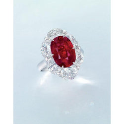 Bague Rubis Ovale 3.60 Ct Avec Diamants Ovales Nouveau