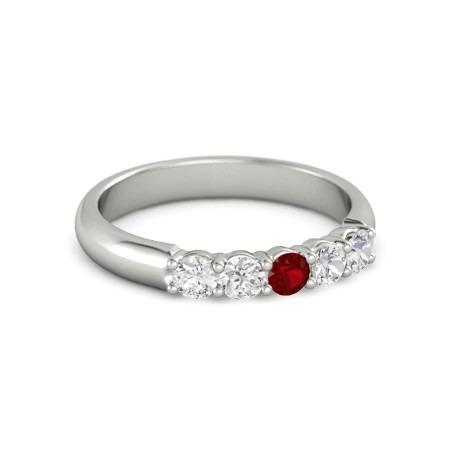 Bague Rubis Rond Et Diamant 1.50 Carats Or Blanc 14K Bijoux - HarryChadEnt.FR