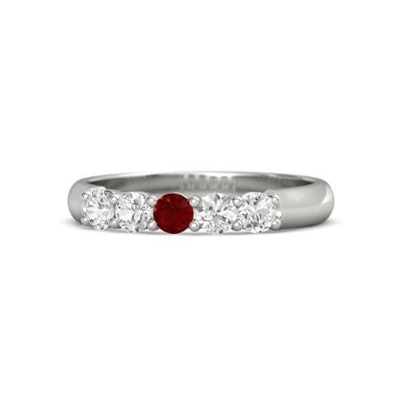 Bague Rubis Rond Et Diamant 1.50 Carats Or Blanc 14K Bijoux - HarryChadEnt.FR