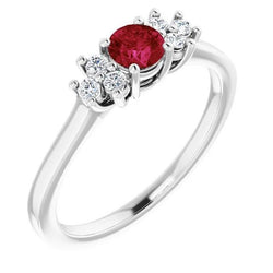 Bague Rubis Rond Rouge Et Diamant 1.50 Carats