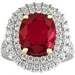 Bague Rubis Rouge 6 Ct Avec Diamants Sertie De Griffes Or 14K