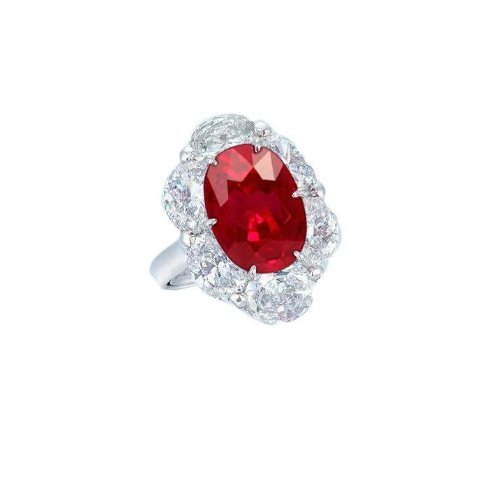 Bague Rubis Rouge Avec Halo Diamant Or Blanc 14K 5.25 Ct Pierres Précieuses Nouveau - HarryChadEnt.FR