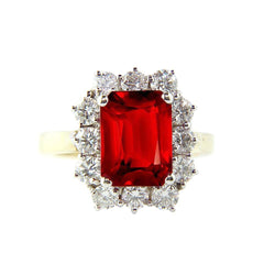 Bague Rubis Rouge Forme Émeraude Avec Diamants Ronds En Or 7.45 Carats