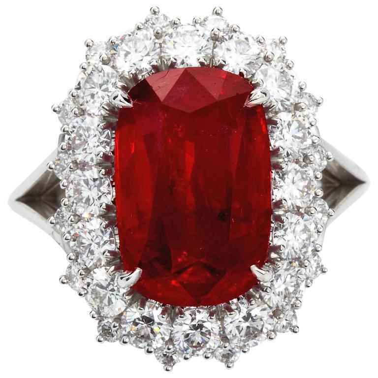 Bague Rubis Rouge Taille Coussin Avec Diamant Or Blanc 14K 7.25 Ct - HarryChadEnt.FR