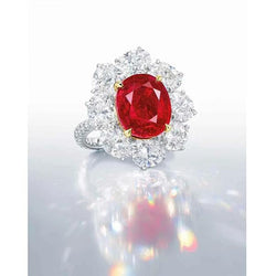 Bague Rubis Rouge Taille Ovale Avec Diamant Rond 4.50 Carats Or 14K