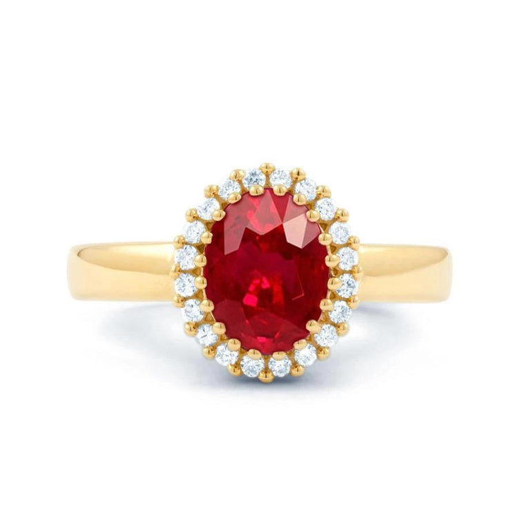 Bague Rubis Rouge Taille Ovale Avec Diamant Rond 5.35 Carats Or 14K - HarryChadEnt.FR