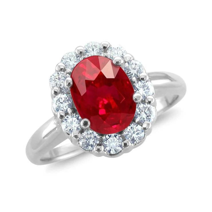 Bague Rubis Rouge Taille Ovale Et Diamants 5 Carats Bijoux Or Blanc 14K - HarryChadEnt.FR