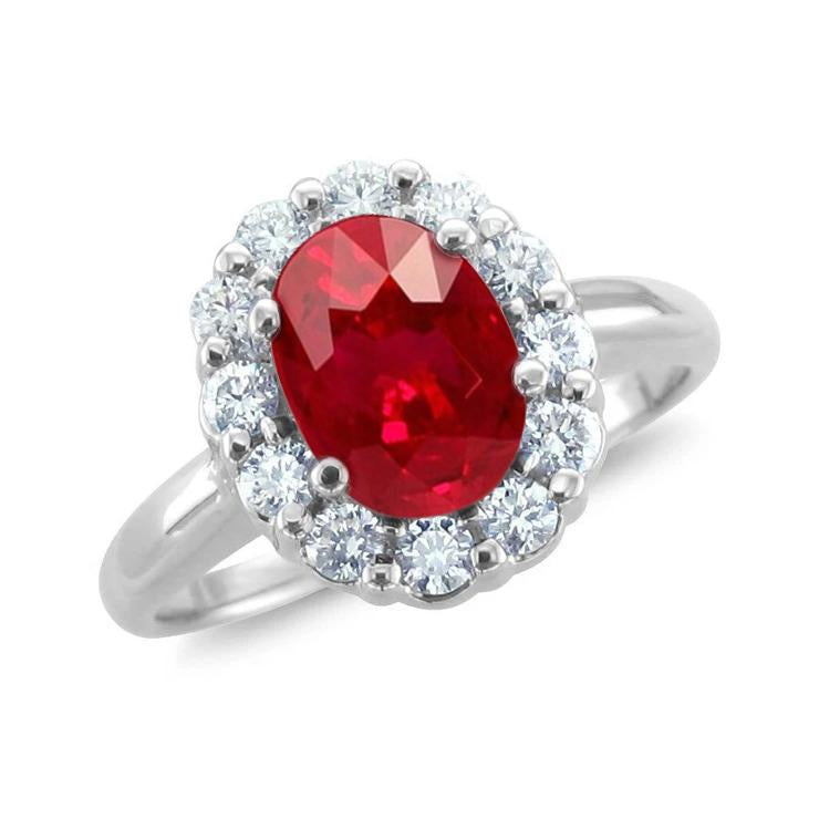 Bague Rubis Rouge Taille Ovale Et Diamants 5 Carats Bijoux Or Blanc 14K - HarryChadEnt.FR