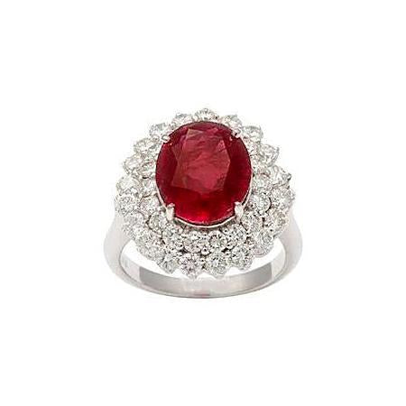 Bague rubis ovale de 6.25 ct avec diamants en or blanc 14K - HarryChadEnt.FR