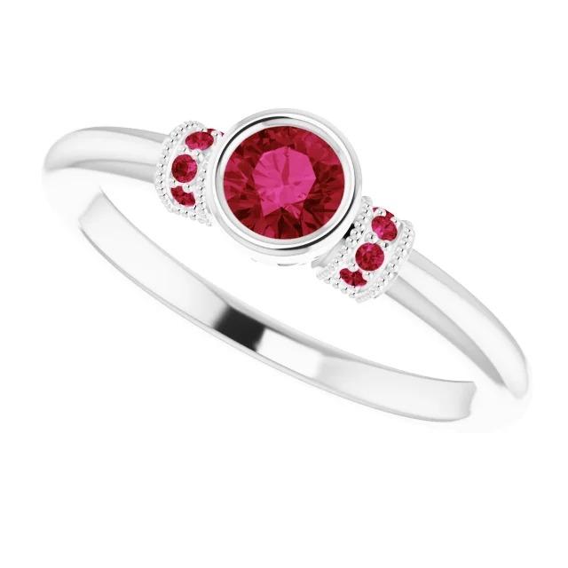 Bague Ruby 1 Carat Millgrain Femmes Lunette Ensemble Bijoux - HarryChadEnt.FR