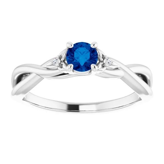 Bague Saphir Bleu 1.50 Carats Tige Torsadée Or Blanc 14K - HarryChadEnt.FR