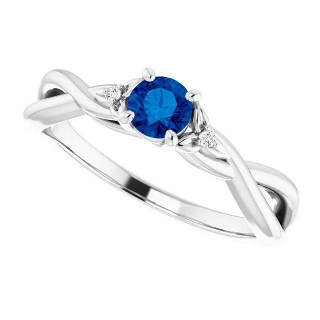 Bague Saphir Bleu 1.50 Carats Tige Torsadée Or Blanc 14K - HarryChadEnt.FR