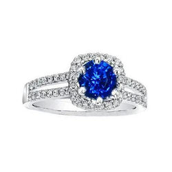 Bague Saphir Bleu 2.50 Carats Et Diamant Rond Blanc Or Blanc