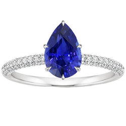 Bague Saphir Bleu Avec Accents De Diamants Pierres Précieuses Taille Poire 5 Carats