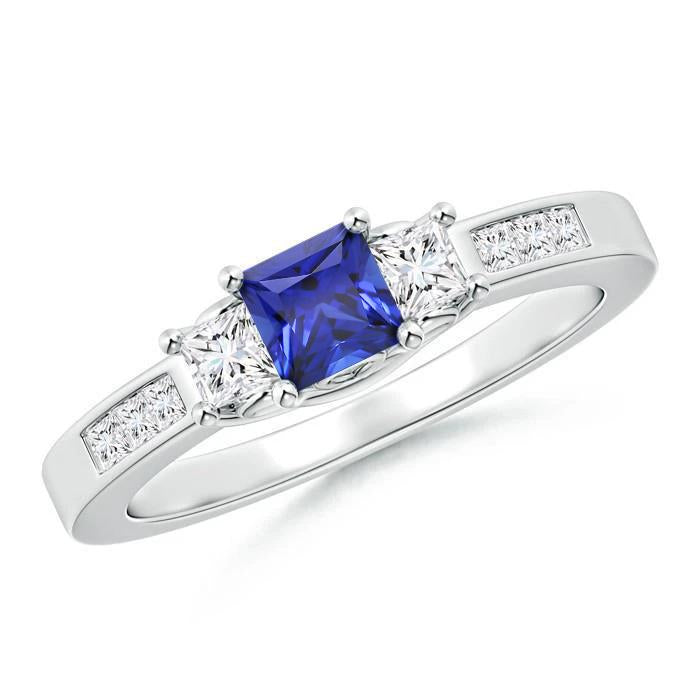 Bague Saphir Bleu Avec Diamant Pierre Précieuse Or Blanc 2.85 Carats 14K - HarryChadEnt.FR
