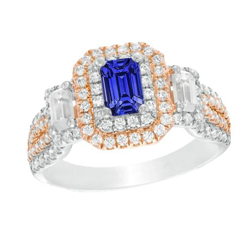 Bague Saphir Bleu Bicolore Double Halo Emeraude & Diamants 4 Carats - HarryChadEnt.FR