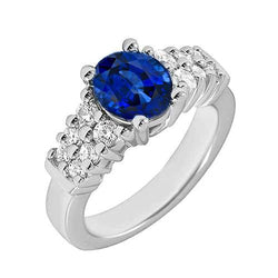 Bague Saphir Bleu Ceylan 2 Carats Ovale Bijoux En Or Blanc Neuf
