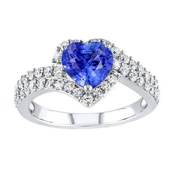 Bague Saphir Bleu Clair Halo Heart Double Tige Diamants 4 Carats
