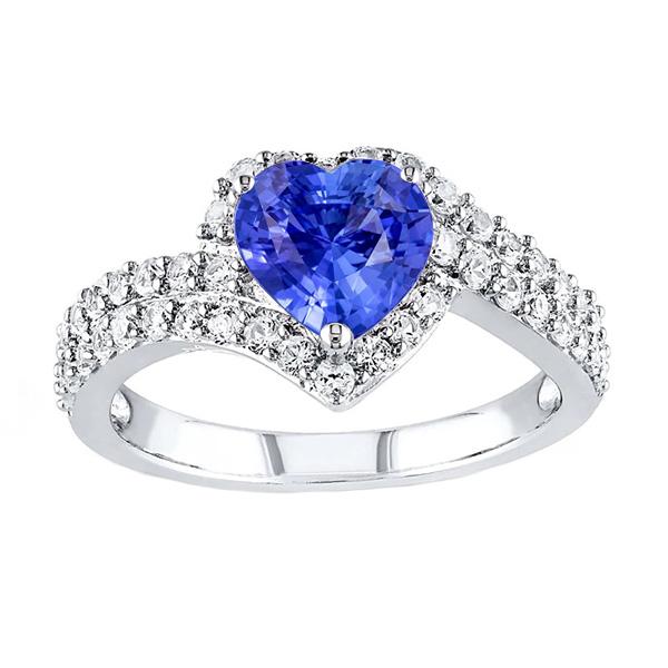 Bague Saphir Bleu Clair Halo Heart Double Tige Diamants 4 Carats - HarryChadEnt.FR