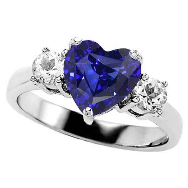 Bague Saphir Bleu Coeur Trois Pierres & Diamants Ronds 2.50 Carats - HarryChadEnt.FR