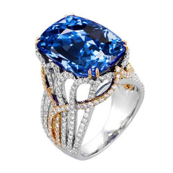 Bague Saphir Bleu De Ceylan Et Diamants 8.51 Ct Deux Tons