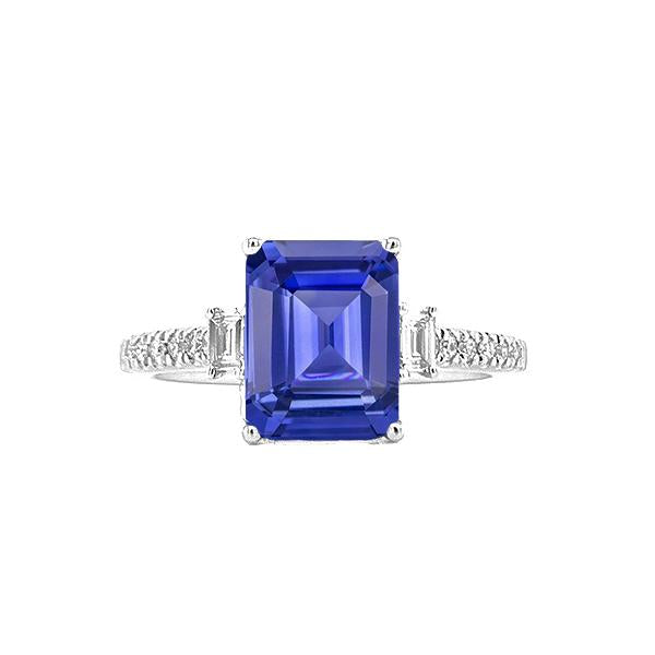 Bague Saphir Bleu & Diamant 3 Style Pierre & Accents 3.50 Carats - HarryChadEnt.FR