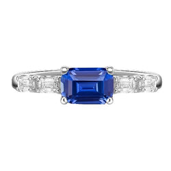 Bague Saphir Bleu & Diamant Emeraude 2.50 Carats Bijoux 5 Pierres