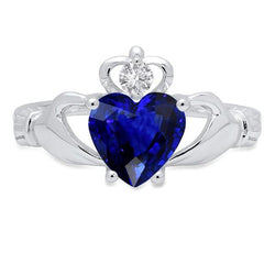 Bague Saphir Bleu & Diamant En Forme De Coeur 2.25 Carats Or Blanc 14K