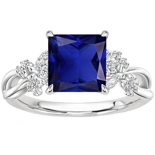 Bague Saphir Bleu & Diamant Princesse Ronde & Taille Marquise 4 Carats - HarryChadEnt.FR