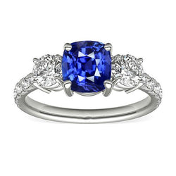 Bague Saphir Bleu & Diamant Rond 3.50 Carats Bijoux Style 3 Pierres