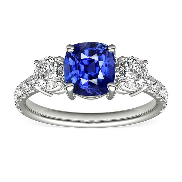 Bague Saphir Bleu & Diamant Rond 3.50 Carats Bijoux Style 3 Pierres - HarryChadEnt.FR
