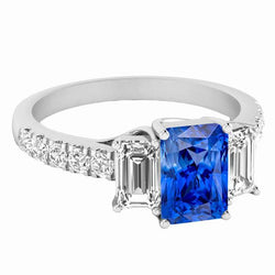 Bague Saphir Bleu Diamant Scintillant 3.50 Carats Pierres Émeraude Rondes