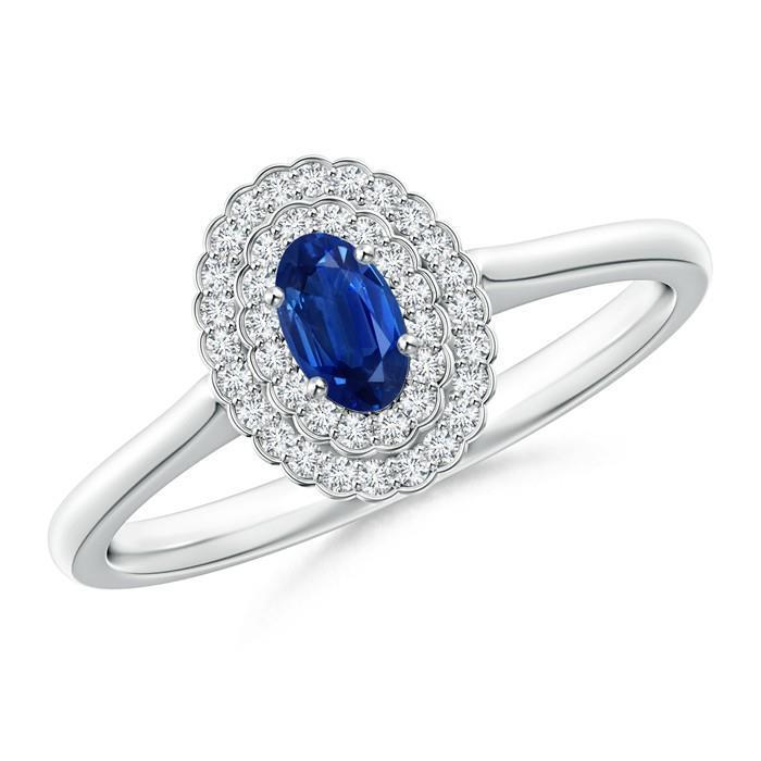 Bague Saphir Bleu Double Halo Avec Diamants 3.25 Carats - HarryChadEnt.FR