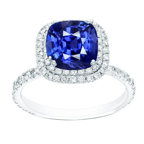 Bague Saphir Bleu Double Halo Or 14K Diamant Bijoux 5 Carats - HarryChadEnt.FR
