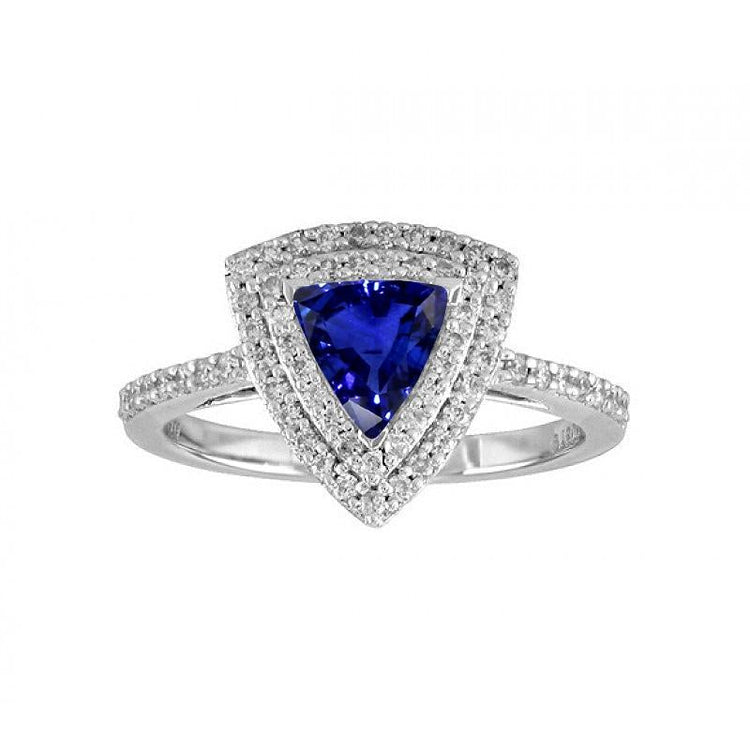 Bague Saphir Bleu Double Halo Trillion 2 Carats Diamants Accentués - HarryChadEnt.FR