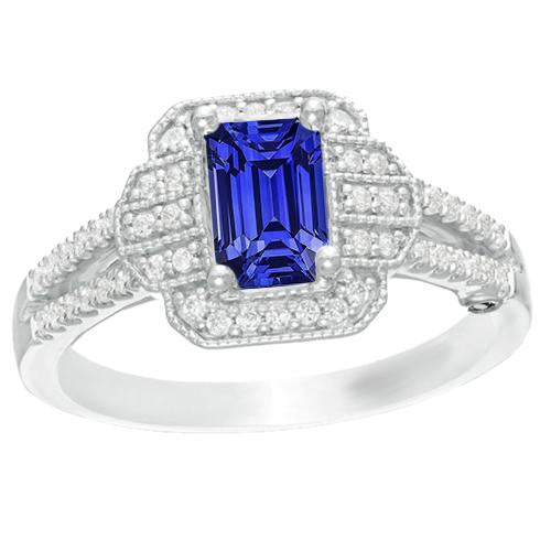 Bague Saphir Bleu Emeraude Diamant Halo Style Vintage Or 4 Carats - HarryChadEnt.FR