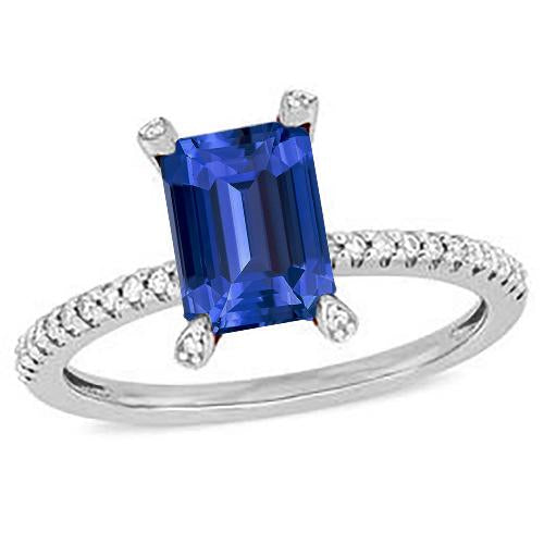 Bague Saphir Bleu Emeraude Pierres Précieuses & Serti Diamants 3 Carats - HarryChadEnt.FR