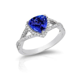 Bague Saphir Bleu Et Diamants 3.66 Carats Or Blanc 14K