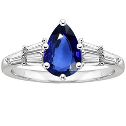 Bague Saphir Bleu Femme Avec Accents Diamant Baguette 4 Carats