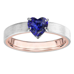 Bague Saphir Bleu Foncé Coeur Solitaire Bicolore 1.50 Carats