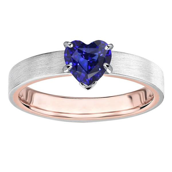 Bague Saphir Bleu Foncé Coeur Solitaire Bicolore 1.50 Carats - HarryChadEnt.FR