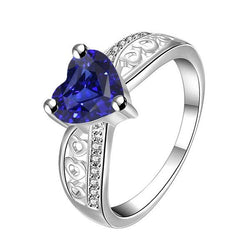 Bague Saphir Bleu Foncé En Forme De Coeur Diamant Or Blanc 2 Carats