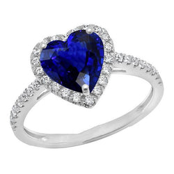 Bague Saphir Bleu Foncé Halo Heart Avec Accents De Diamants 3.50 Carats