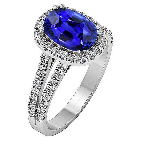 Bague Saphir Bleu Halo De Forme Ovale Diamant Tige Fendue 5 Carats - HarryChadEnt.FR