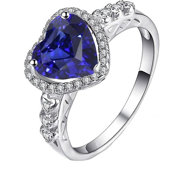Bague Saphir Bleu Halo Taille Coeur & Diamants Ronds 3.50 Carats - HarryChadEnt.FR
