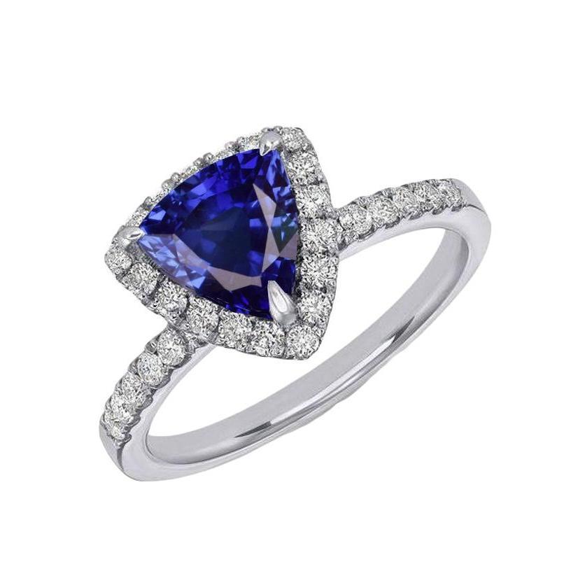 Bague Saphir Bleu Halo Trillion & Accents Diamants 3 Carats - HarryChadEnt.FR